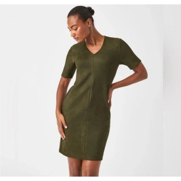 SPANX Dresses & Skirts - SPANX faux suede column dress color utility green size XL NWT